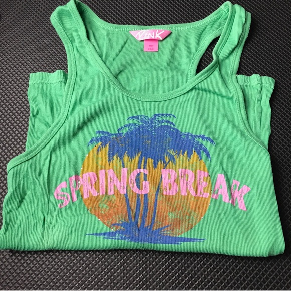 RARE PINK “Spring Break” Green Rhinestones Tank Vintage Discontinued PINK VS - Picture 6 of 6